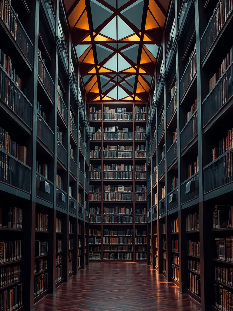 Abstract architectural photography of a library or archive w